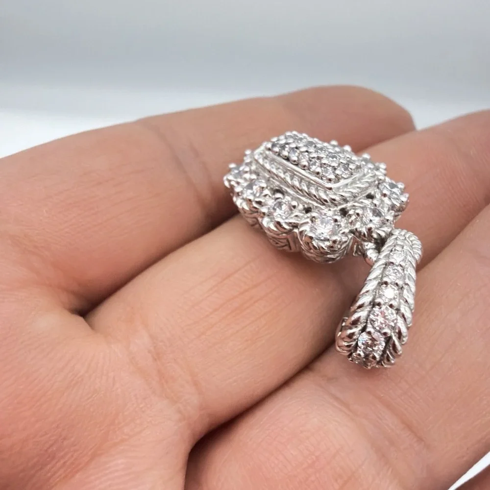 Vtg Judith Ripka Sterling Silver Enhancer Pendant Ornate Floral Pave CZ Thailand